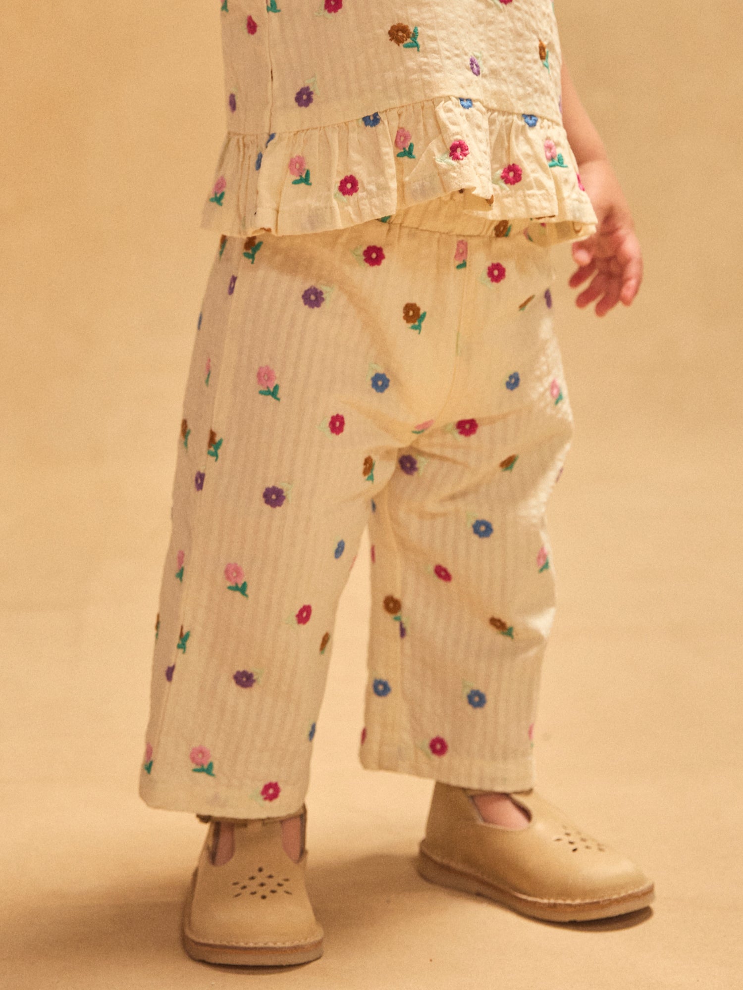 Pantalon écru à broderie fleuries Bébé Fille
