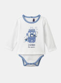 Body t-shirt écru et bleu clair à motifs tramway et animaux LADULIO / 24H1BGJ1BOD001