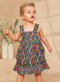 Robe bleu marine à imprimé fleurs et poissons multicolores en popeline KAZAZIE / 24E1BFS2ROB718