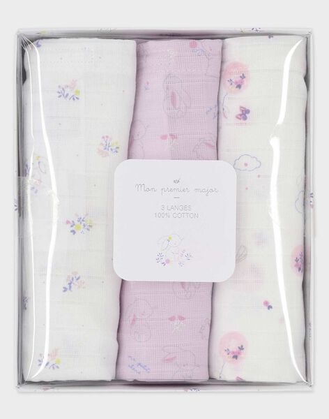 Lot De 3 Langes En Gaze De Coton Bebe Fille Les Jours Fleuris Naissance Sergentmajor