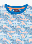 T-shirt bleu à imprimé requins FLYCHOAGE / 23E3PGR2TMCC226