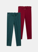 Lot de 2 leggings vert et rouge LIRIBETTE 2 / 24H2PF91LGG618