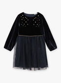 Robe bleu foncé plissée en velours et tulle enfant fille BIUROBETTE / 21H2PFR2ROB070