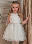 Robe satinée avec tulle écrue à motifs étoiles enfant fille BIUCHETTE / 21H2PFR3ROB001