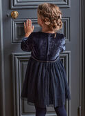 Robe bleu foncé plissée en velours et tulle enfant fille BIUROBETTE / 21H2PFR2ROB070