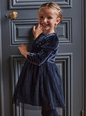 Robe bleu foncé plissée en velours et tulle enfant fille BIUROBETTE / 21H2PFR2ROB070