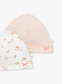 2 bonnets de naissance écru et rose en coton LOREEN / 24H0AF11BNA001