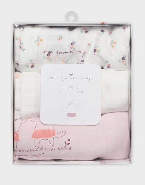 Lot De Trois Langes Bebe Fille En Gaze De Coton Entre 5 Et 12 Naissance Sergentmajor