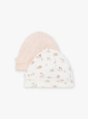 2 bonnets de naissance écru et rose en coton LOREEN / 24H0AF11BNA001