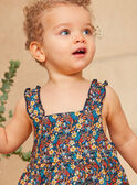 Robe bleu marine à imprimé fleurs et poissons multicolores en popeline KAZAZIE / 24E1BFS2ROB718