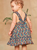 Robe bleu marine à imprimé fleurs et poissons multicolores en popeline KAZAZIE / 24E1BFS2ROB718